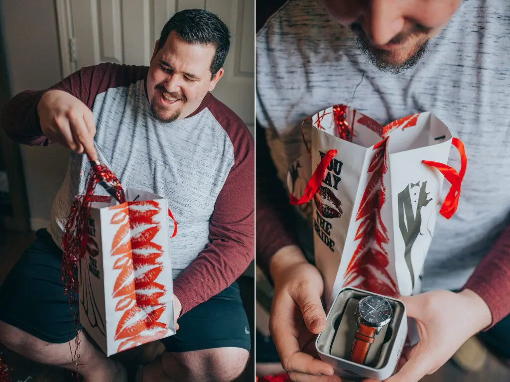 groom gift opening