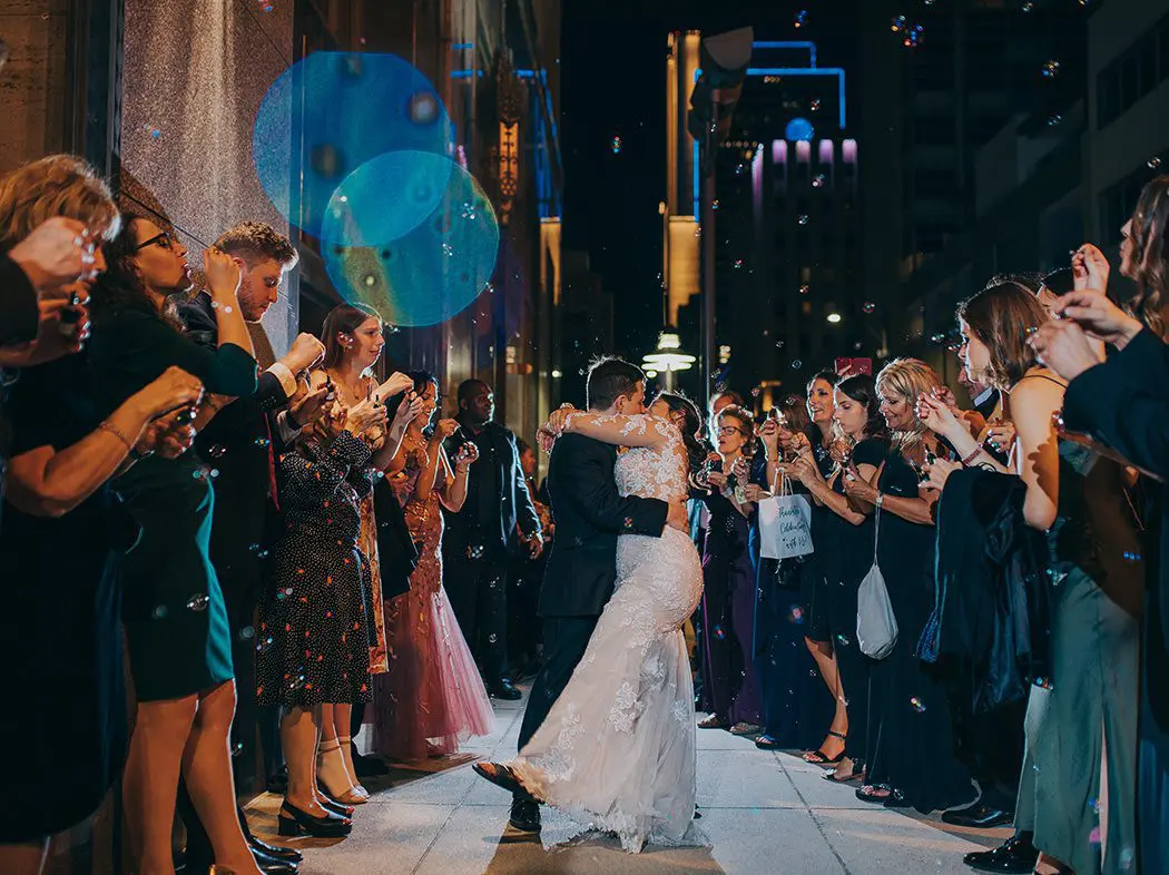 wedding grand exit with bubbles