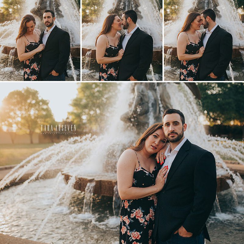 water fountain engagement session