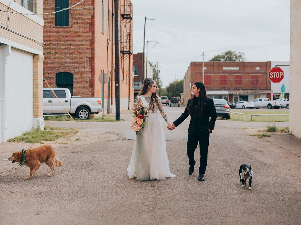 candid bride groom photos with their dogs