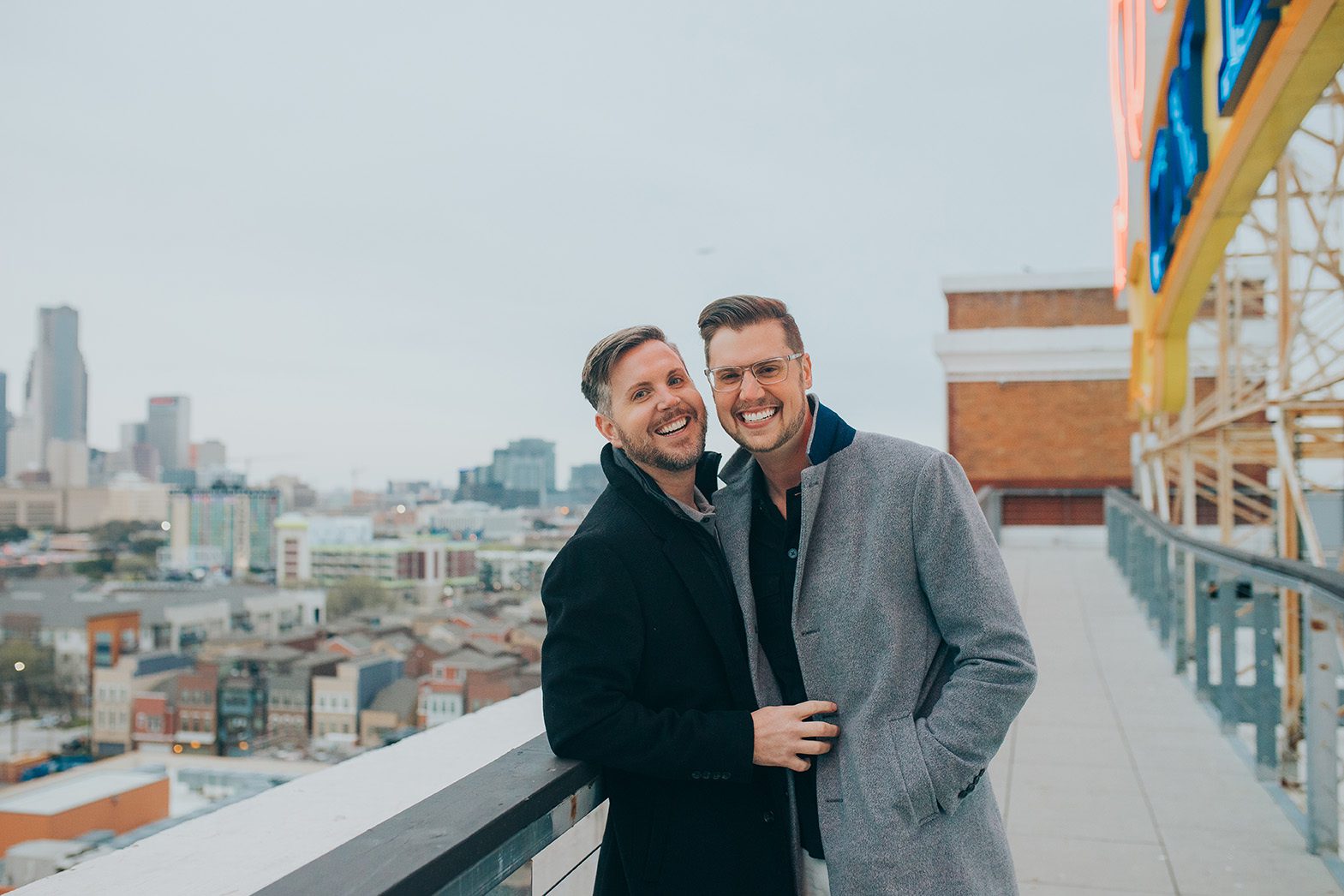 queer engagement photos rooftop